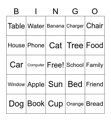 Vocabulary Bingo Card