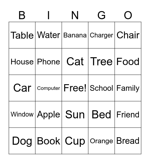Vocabulary Bingo Card