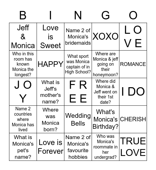 MONICA'S   BRIDAL   SHOWER Bingo Card