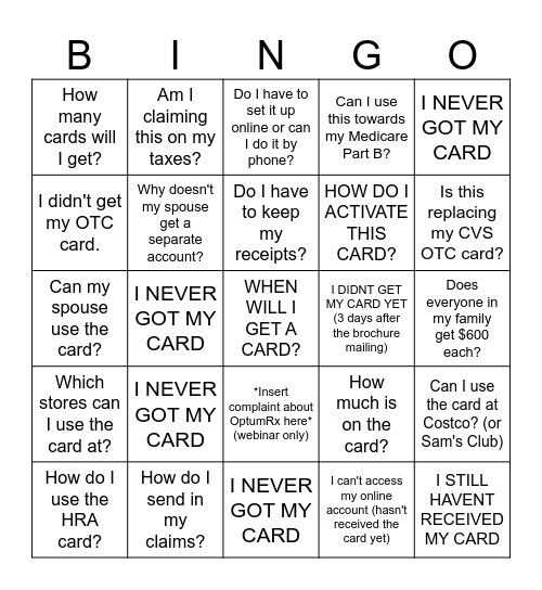 HRA UAW Retiree Bingo Card