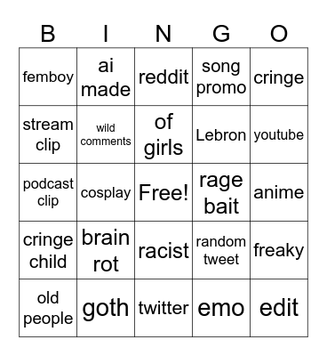Instagram reels Bingo Card