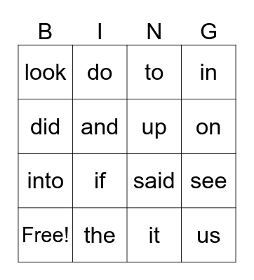 Word Bingo Card