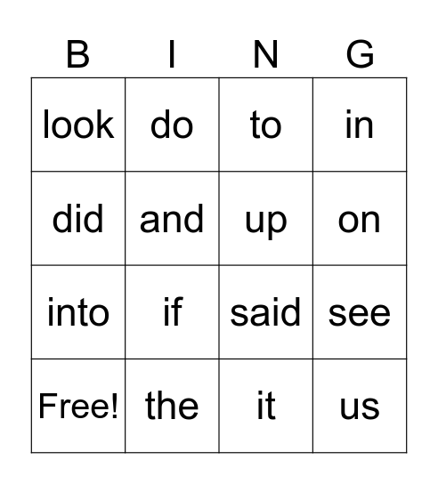 Word Bingo Card