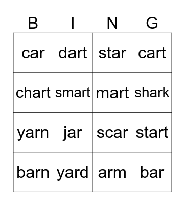 ar words Bingo Card