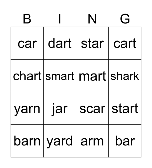 ar words Bingo Card