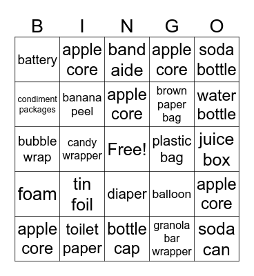 Trash Bingo Card