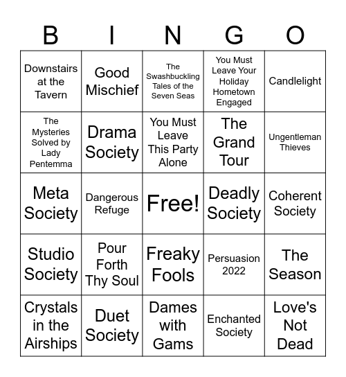 Penned to Good Society Bingo Card
