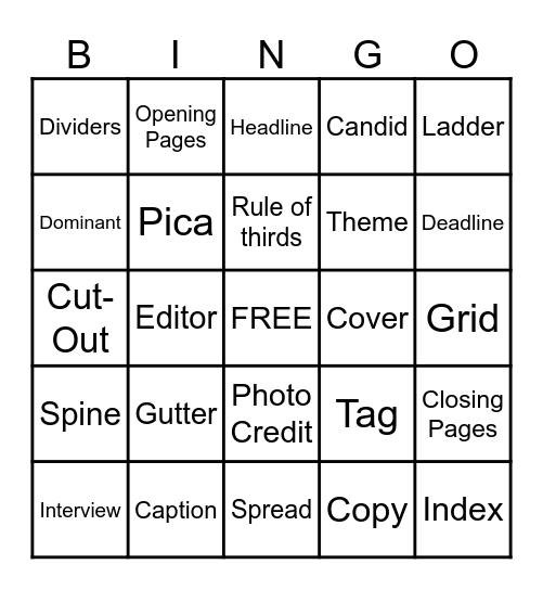 Yearbook Bingo!! Bingo Card