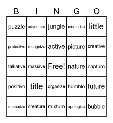 Final Stable Words Bingo Card