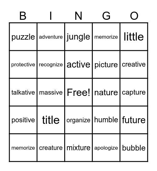 Final Stable Words Bingo Card