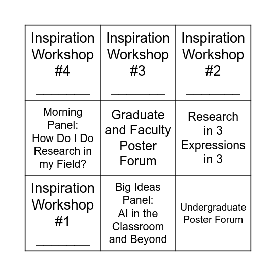 Research Day Bingo Card