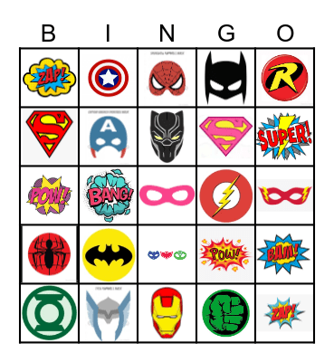 Superhero Bingo Card
