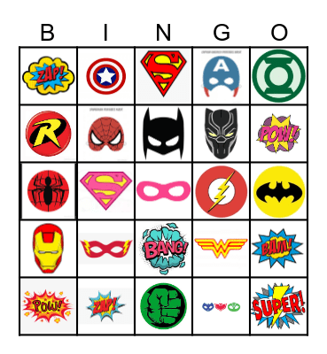 Superhero Bingo Card