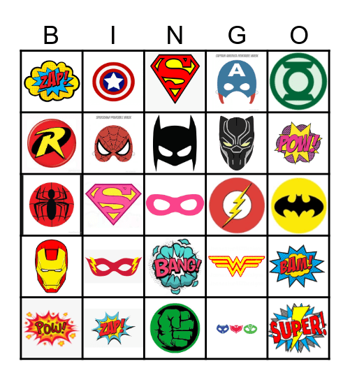 Superhero Bingo Card