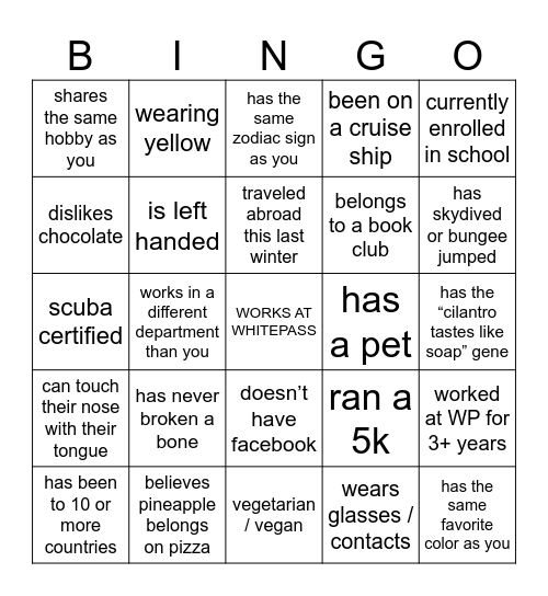 Ice Breaker Bingo Card