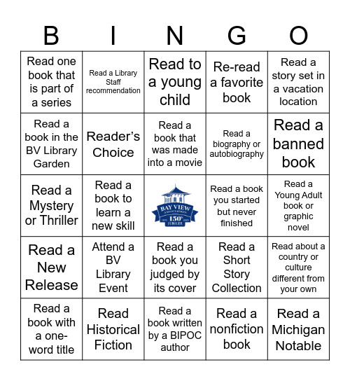 Bay View Jubilee Summer Reading Bingo Teens & Adults Bingo Card