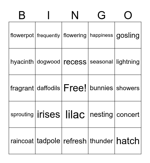 Spring Bingo Card