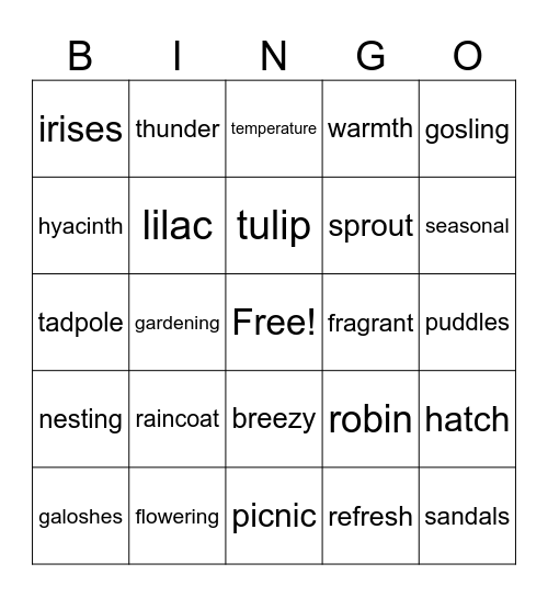 Spring Bingo Card