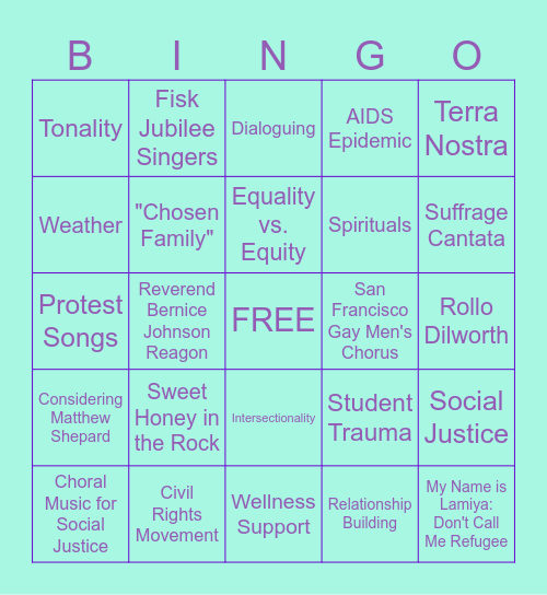 Social Justice Bingo Card