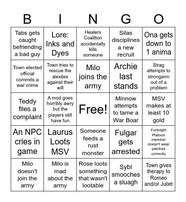 Plot Month 2 Bingo Card