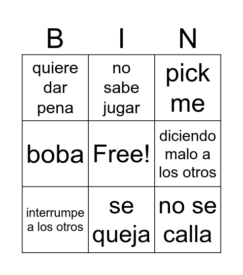 Andrea words Bingo Card
