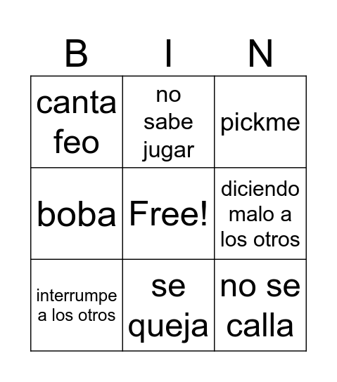 Andrea words Bingo Card