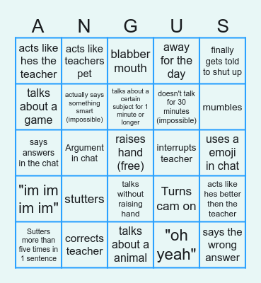 angus bingo Card