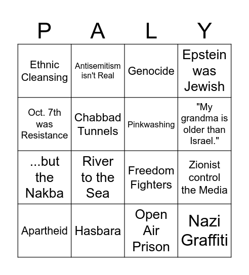 Palywood Bingo Card