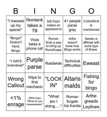 The Blades Bingo Card