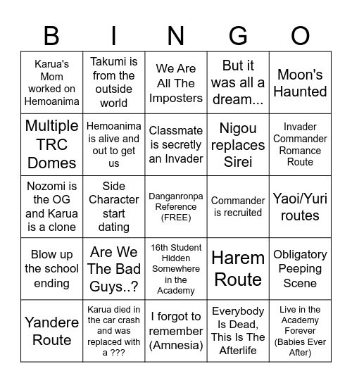 The Hundred Line Bingo Card