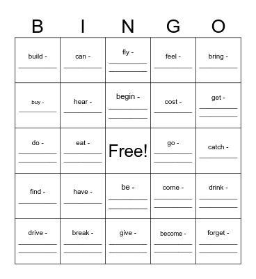 irregular verbs pt1 Bingo Card