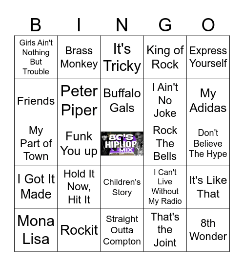 80's Hip Hop Bingo Card