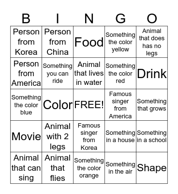 Can you name the words? Bingo Card