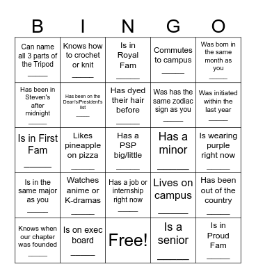 Find a brother or attendee who... Bingo Card