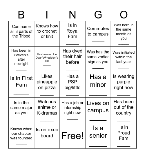 Find a brother or attendee who... Bingo Card