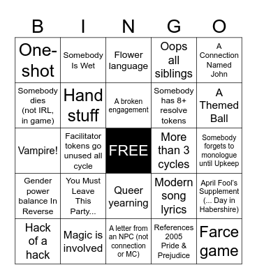 Playing Good Society Bingo Card