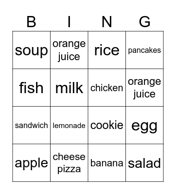 Good Food Bingo Card