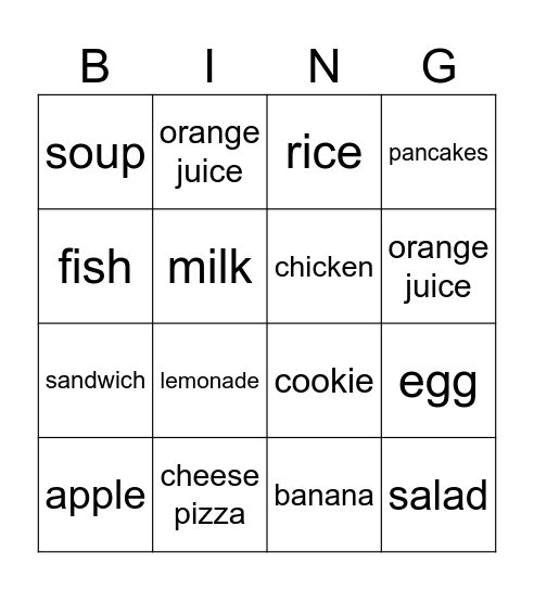 Good Food Bingo Card