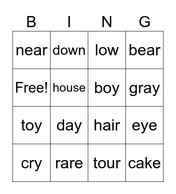 diphthongs Bingo Card