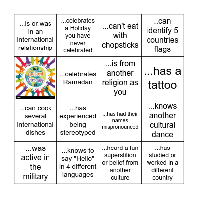 Multicultural Day BINGO. Find a colleague who... Bingo Card
