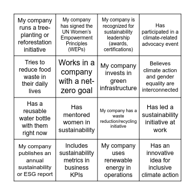 Climate2Equal Bingo Card