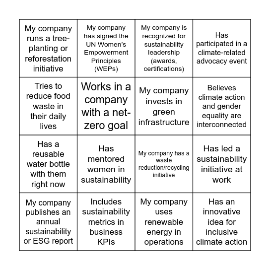 Climate2Equal Bingo Card