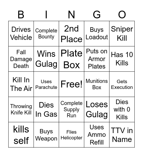 Professor Quacks Warzone Bingo Card