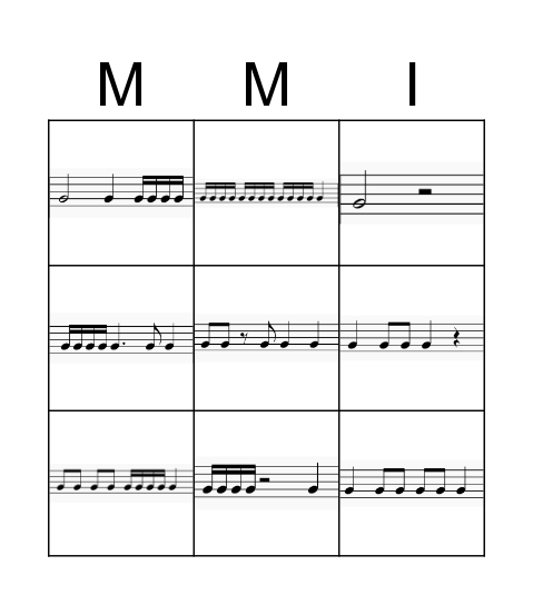 Rhythm Bingo Card