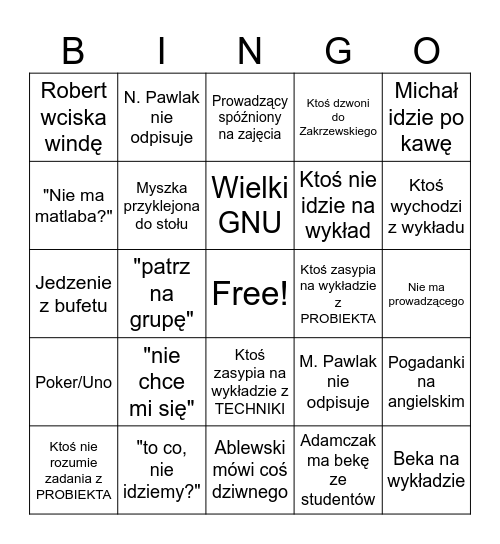 Infstos bingo Card