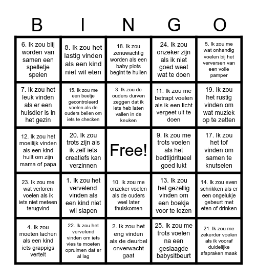 Babysit-bingo Card