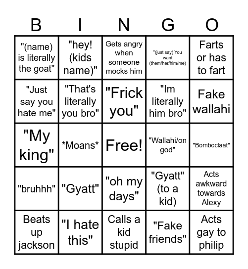 Sam Bingo Card