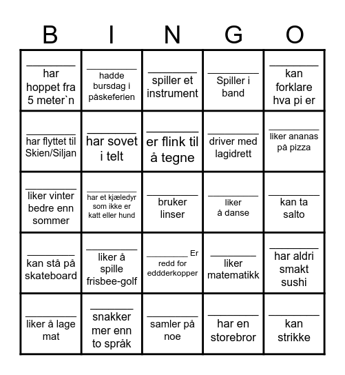 BLI KJENT 8.TRINN Bingo Card