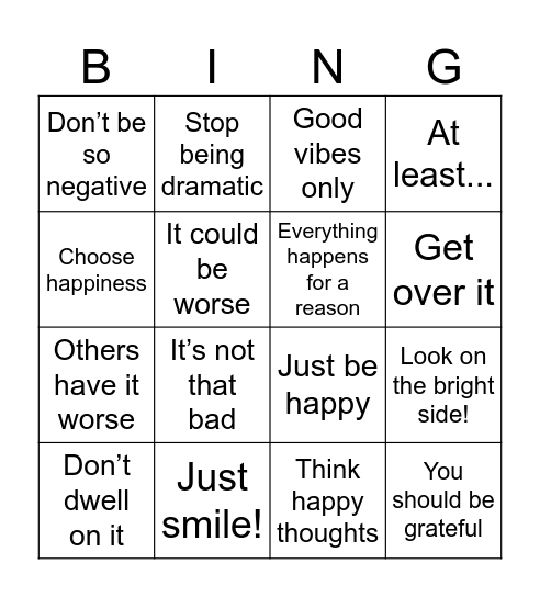 toxic positivity Bingo Card