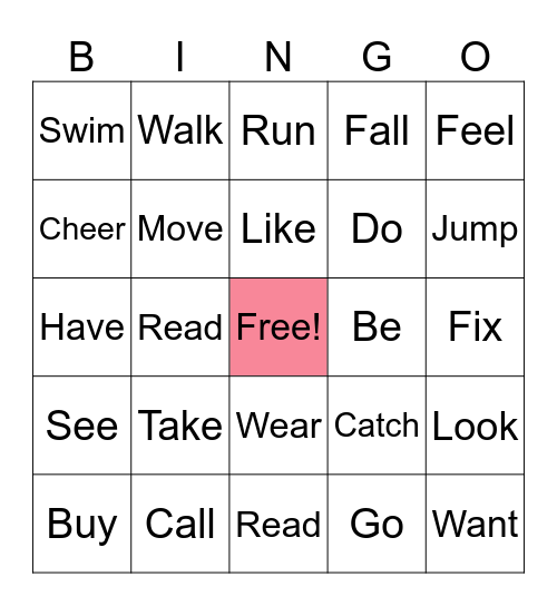 Action Words Bingo Card